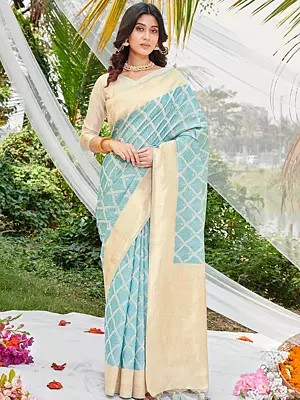 Jaal Pattern Wedding Wear Cotton Saree With Blouse And Tassels Pallu