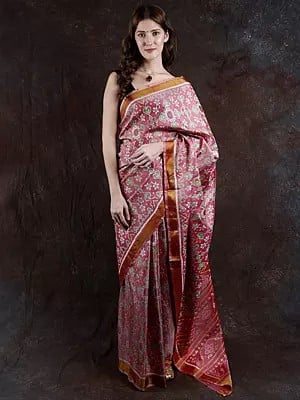 Baroque-Rose Pure Silk Handloom Patan Patola Ikat Saree from Gujarat