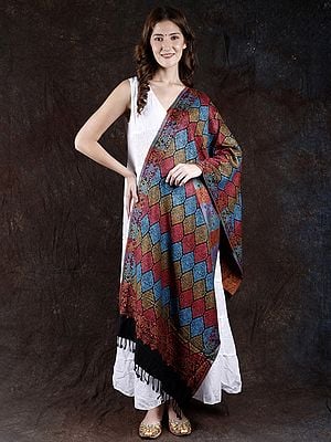 Rayon Stole from Punjab with Woven Multicolor Parsi Design