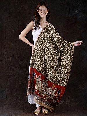 Kalamkari Dupatta from Telangana with Hand-Painted Wedding Palanquin