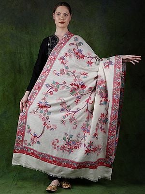 Kani Shawl from Punjab with Woven Flowers on All-Over