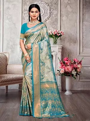 Peacock Design Kanjivaram Silk Saree  With Blouse And Tassles Pallu For Lady