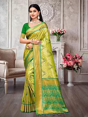 Peacock Design Kanjivaram Silk Saree  With Blouse And Tassles Pallu For Lady