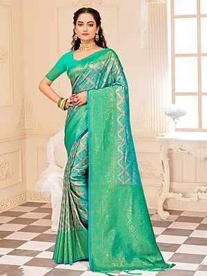 Square With Leaf Kanjivaram Silk Saree With Blouse And Tassles For Lady