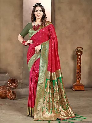 Small Butti Silk Saree With Blouse And Tassles Pallu