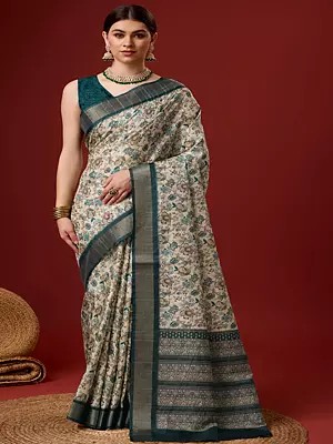 Pearl-Bush Small Flower Motif Cotton Saree With Blouse For Causual Occason