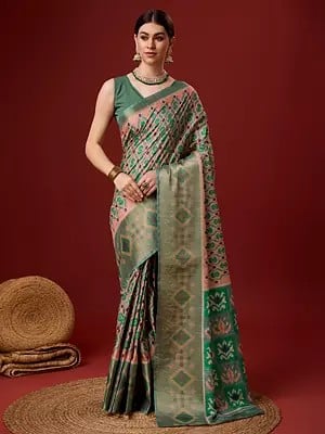 Hemlock Flower Printed Pallu Cotton Saree With Blouse For Lady