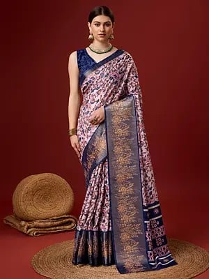 Thistle  Big Flower Motif Border Cotton Saree With Blouse For Casual Occasion