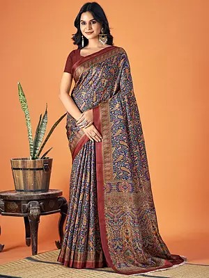 Multicolor Paisley Butti Pashmina Saree With Blouse For Casual Occasion