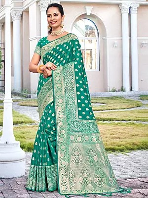 Fancy Big Leaf Pallu Silk Saree With Blouse & Tassles Pallu For Lady