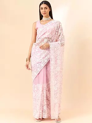 Paisely Embroidered Designer Organza Saree With Blouse For Traditional Occasion