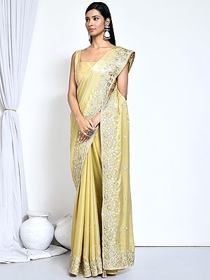 Designer Satin Silk Saree With Unstitched Blouse Sequence Embroidered