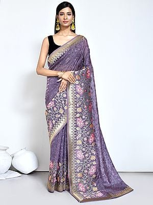 Organza Jari Silk Saree With Unstitched Blouse Thread Emboidered For Women