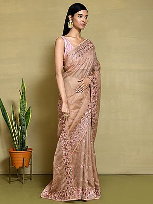 Net Organza Silk Saree With Unstiched Blouse Sequence Embroidered With Stone Work