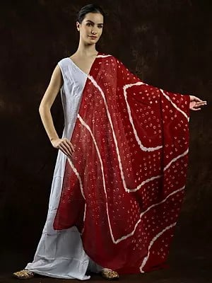 Pure Cotton Bandhani Leheria Tie-Dye Dupatta from Gujarat