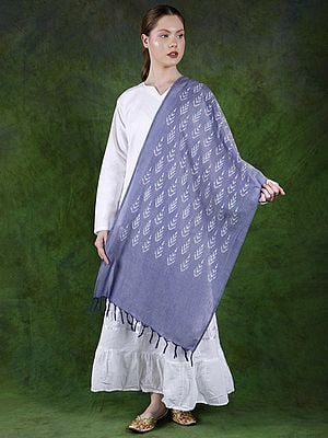 Corsican-Blue Pure Cotton Stole from Pochampally with Ikat Weave