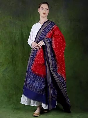 Pure Cotton Ikat Handloom Dupatta from Sambalpur with Woven Border