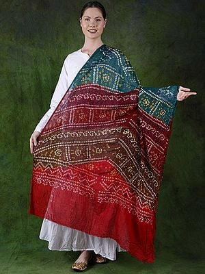 Multicolor Bandhani Tie-Dye Crinkled Dupatta from Gujarat