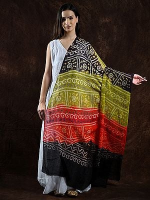 Multicolor Bandhani Tie-Dye Crinkled Dupatta from Gujarat