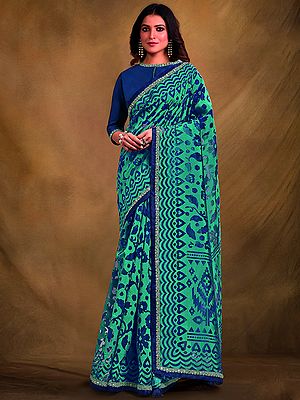 Organza Saree In Cord Embroidery With Blouse For Women