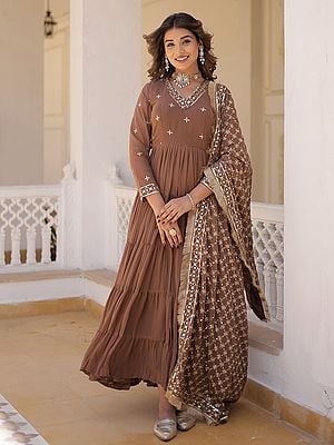Designer Embroidered work Faux Georgette Gown with Dupatta
