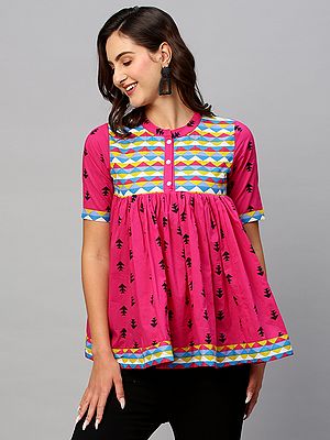 Cotton Geometric Printed A-Line Top For Women