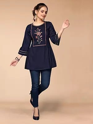 Viscose blend Embroidered Short Top For Women