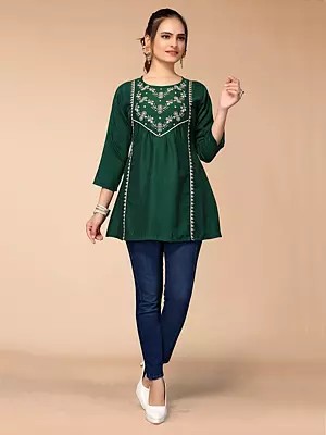 Women's Viscose blend Embroidered Short Top For Festival Occasion