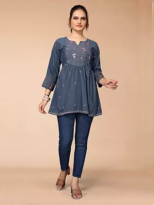 Viscose blend Embroidered Short Top For Women