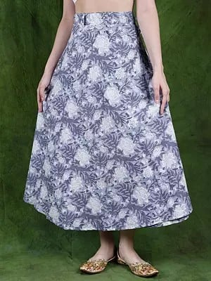 Blue-Blizzard Floral Printed Wrap Around Long Skirt from Jaipur