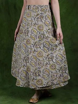 Green-Tint Printed Wrap Around Long Skirt from Rajasthan