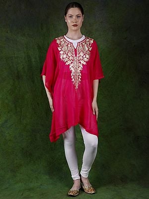 Virtual-Pink Georgette Aari Embroidered Short Kaftan