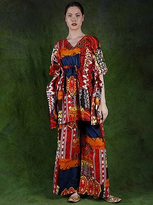 Pure Cotton Multicolor Abstract Print Kaftan Style Co-Ord Set