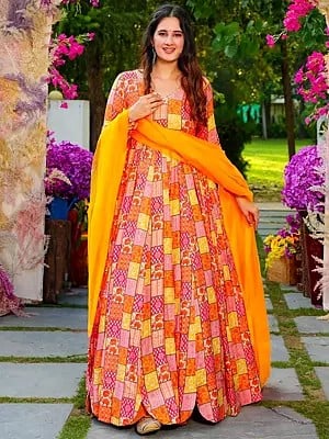 Multicolor Heavy Rayon Fully Flared Anarkali Suit With Digital Print