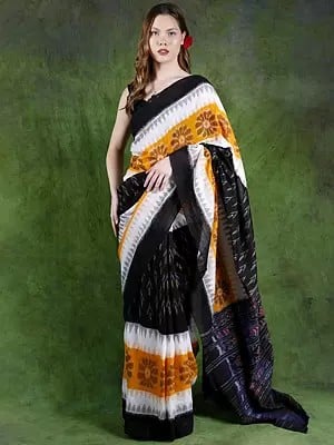 Tri-Color Ikat Handloom Saree from Sambalpur with Temple Border