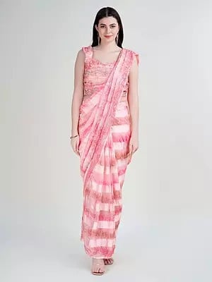 Pre - Daped Satin Silk Saree with Stone Work and Swarovski Pattern Blouse