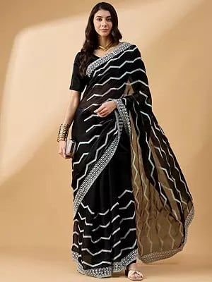 Tissue Slub Embroidered Saree with Multi Color Sequence Work and Wave Pattern