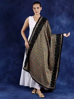 Phulkari Dupatta from Punjab with Multicolor Thread Embroidery and Bead-Mirror Work
