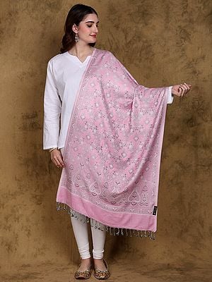 Reversible Jamawar Stole from Punjab with Woven Flowers and Paisleys