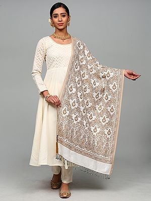 Reversible Jamawar Stole from Punjab with Woven Flowers and Paisleys