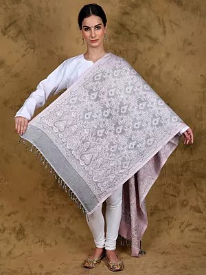 Reversible Jamawar Stole from Punjab with Woven Flowers and Paisleys