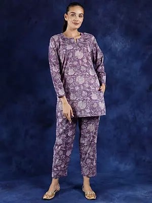 Grape-Jam Block Printed Pure Cotton Co-Ord Set with Side Pockets