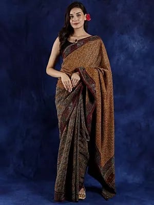 Multicolor Printed Georgette Saree fom Gujarat with Chain Stitch Embroidery and Bead-Work