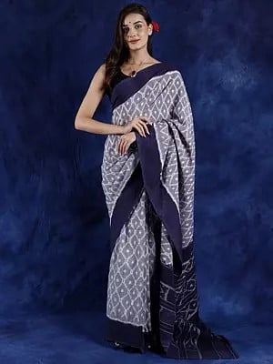 Silent Storm Pure Cotton Saree from Pochampally with Evening Blue Ikat Border