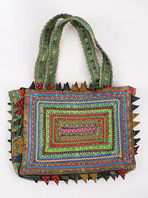 Rabari Embroidered Shoulder Bag from Kutch with Multicolor Patchwork