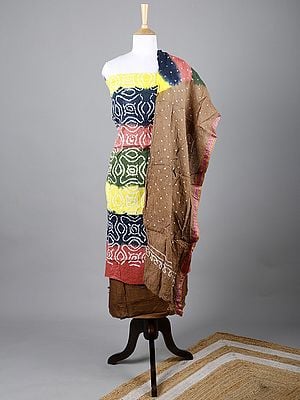 Multicolor Tie-Dye Bandhani Salwar Kameez Fabric with Dupatta from Jodhpur