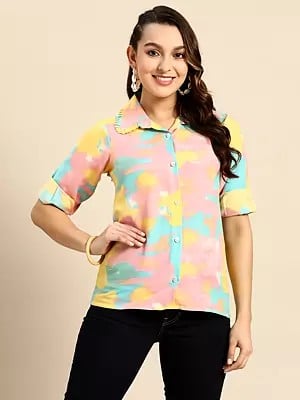 Multicolor Rayon Tie And Dye Pattern Designer Shirt For Women