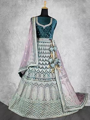 Fancy Velvet Thread With Diamond Work Wedding Lehenga With Net Duppata