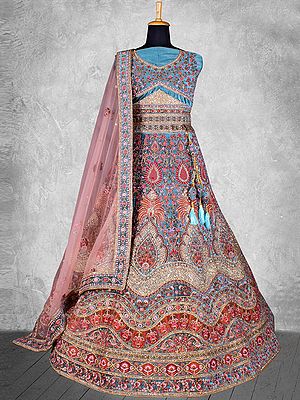 Designer Velvet Thread With Diamond Work Wedding Lehenga With Net Duppata