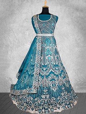 Fancy Velvet Thread With Sequence Work Wedding Lehenga With Net Duppata